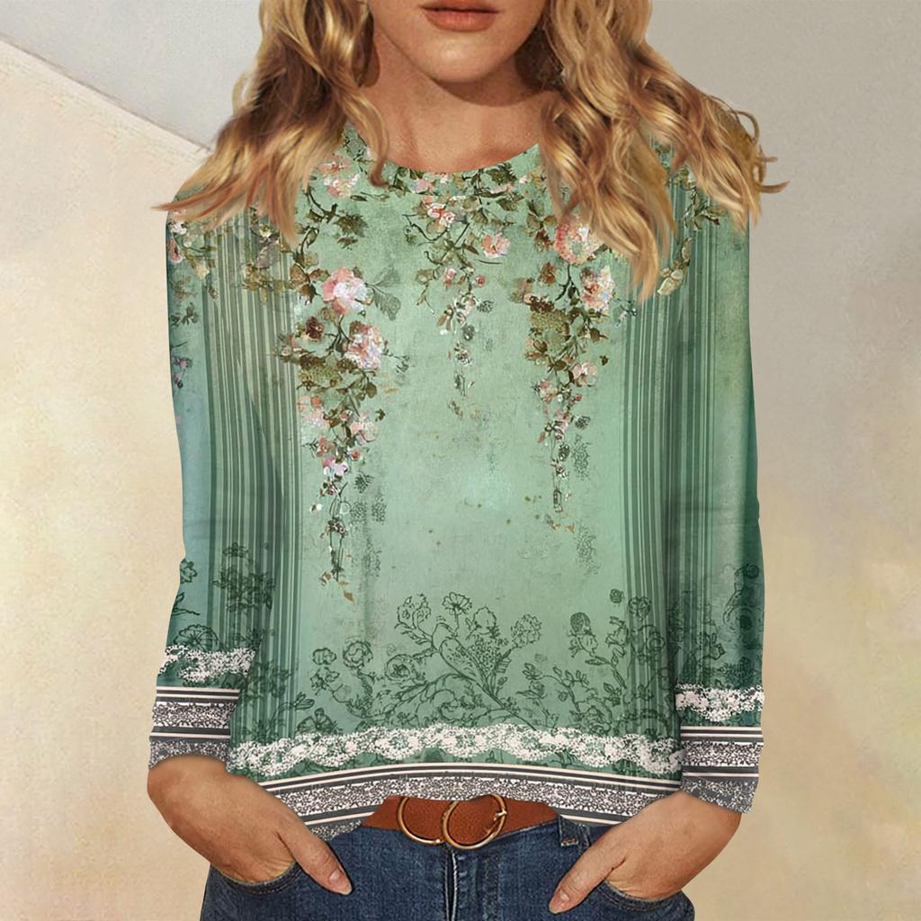 Mote for kvinner Blomstermønstret Hals Langermet Pullovertopp