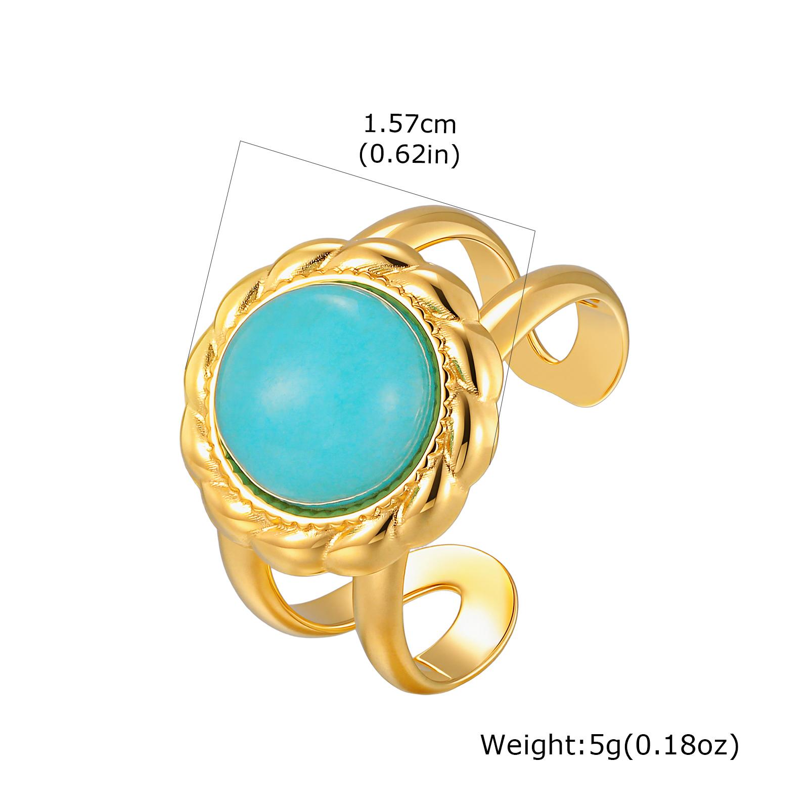 

Vintage Blue Natural Stone Rings for Women, Luxury Stainless Steel 18k Gold-Plated Open Ring, Bohemian Fashion Jewelry Gift US size 7
