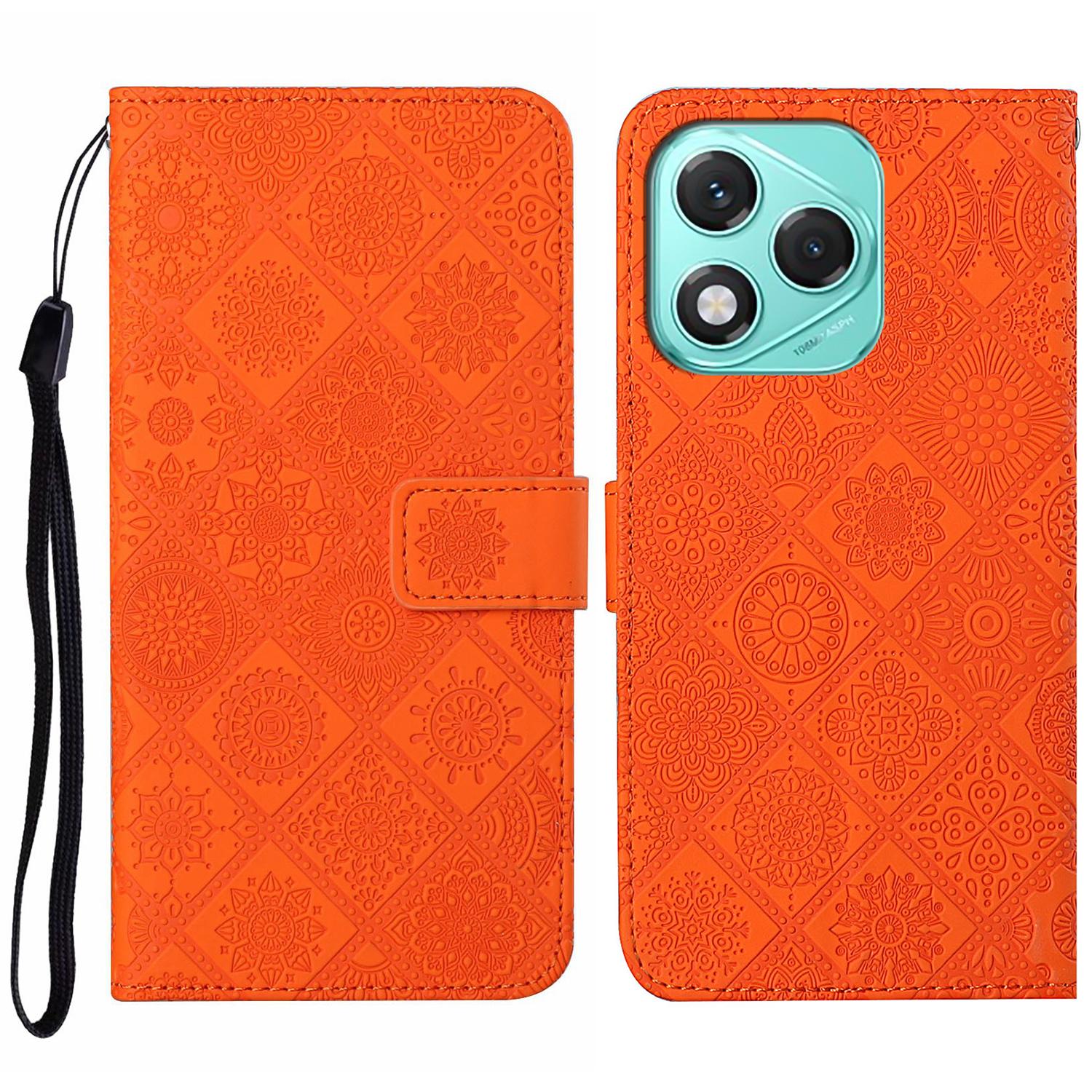 

For Honor 400 Lite 5G Case Leather Case Ethnic Style Wallet Phone Cover with Strap Orange