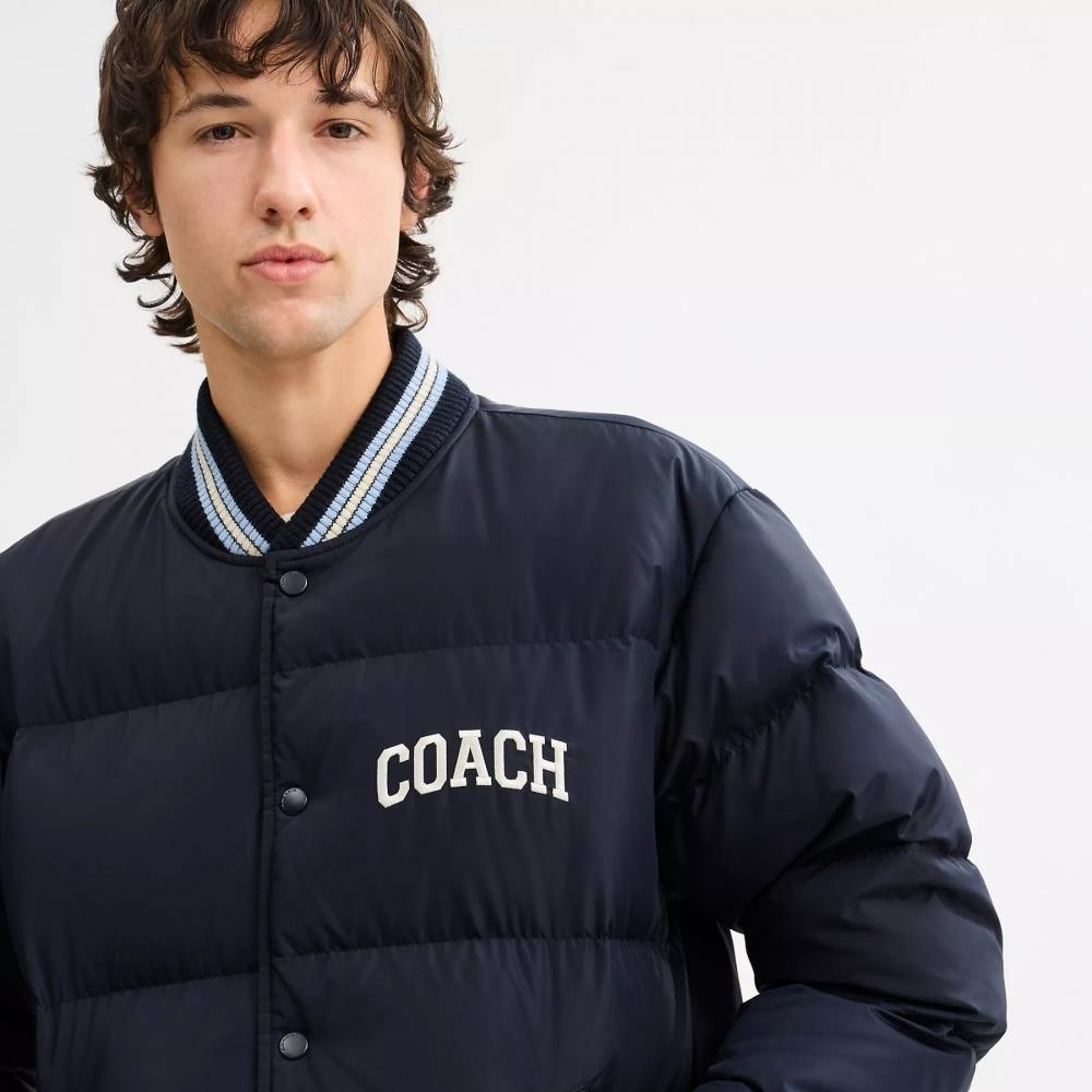 Coach Varsity Down Jacket In Recycled Polyester Navy