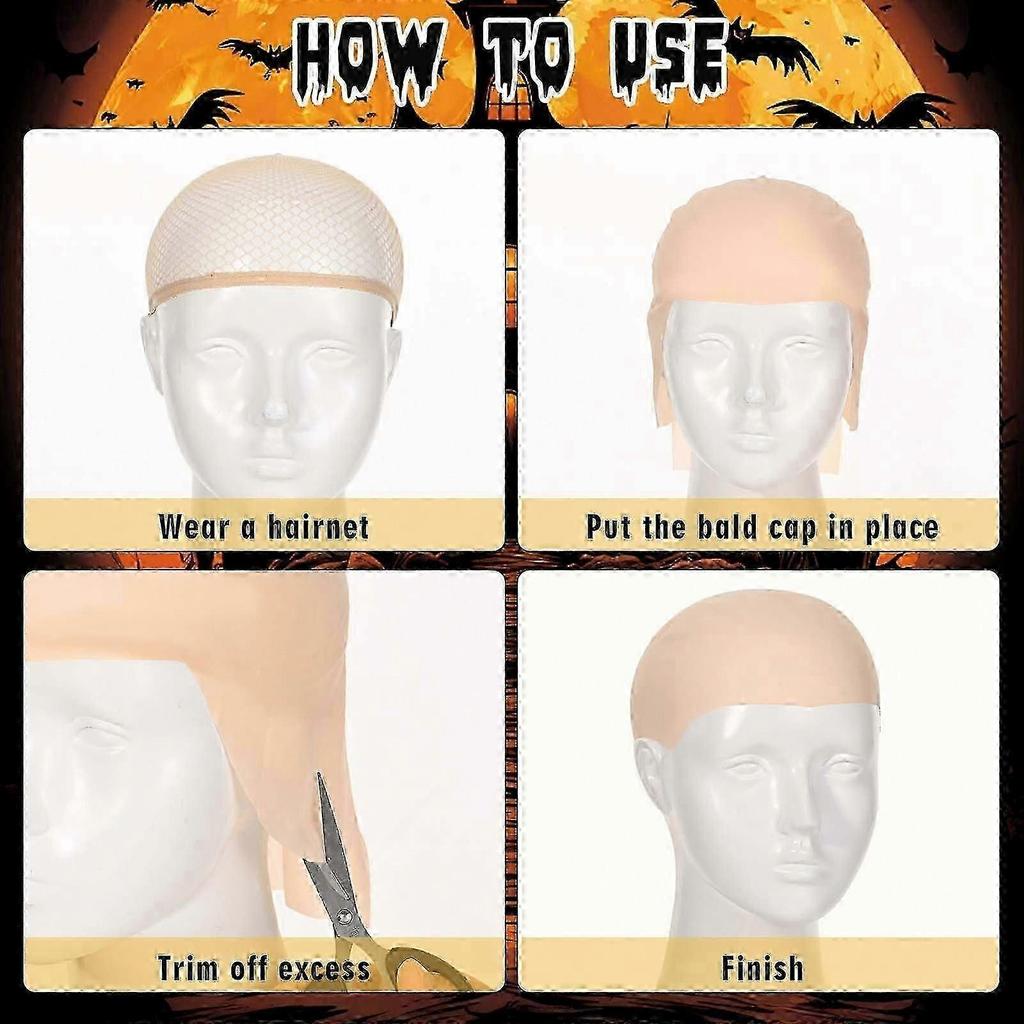 Halloween Bald Cap Costume Set with Beard, Sunglasses and Mustache for Adult Hip Hop Rapper Party