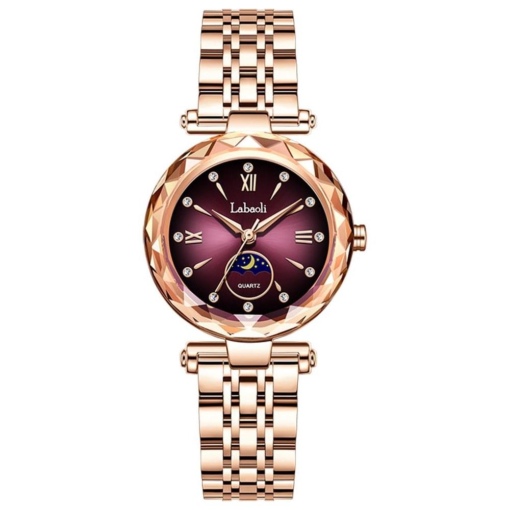 Deselon Rose Gold Women's Wristwatch Crystal Waterproof Stainless Steel Luxury Cute Gift Purple