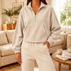 Women's Fashion Color Half-Zip Mock Neck Long Sleeve Sweatshirt with Pockets