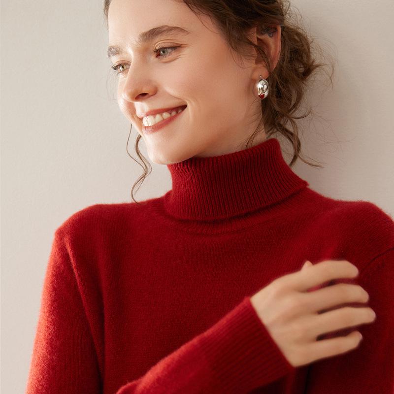 

Женский кашемировый свитер с высоким воротником - Плотный, Вязаный, Повседневный, Приталенный крой для осени и зимы 2XL (Fits 135-150 jin)