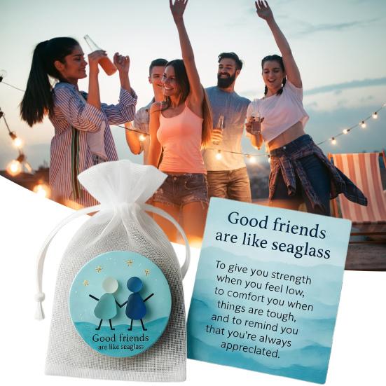 Dobří přátelé jsou jako mořské sklo - suvenýr, dárek, umění z mořského skla, kapesní žeton objetí s kartičkou, dárky přátelství pro kamarádky