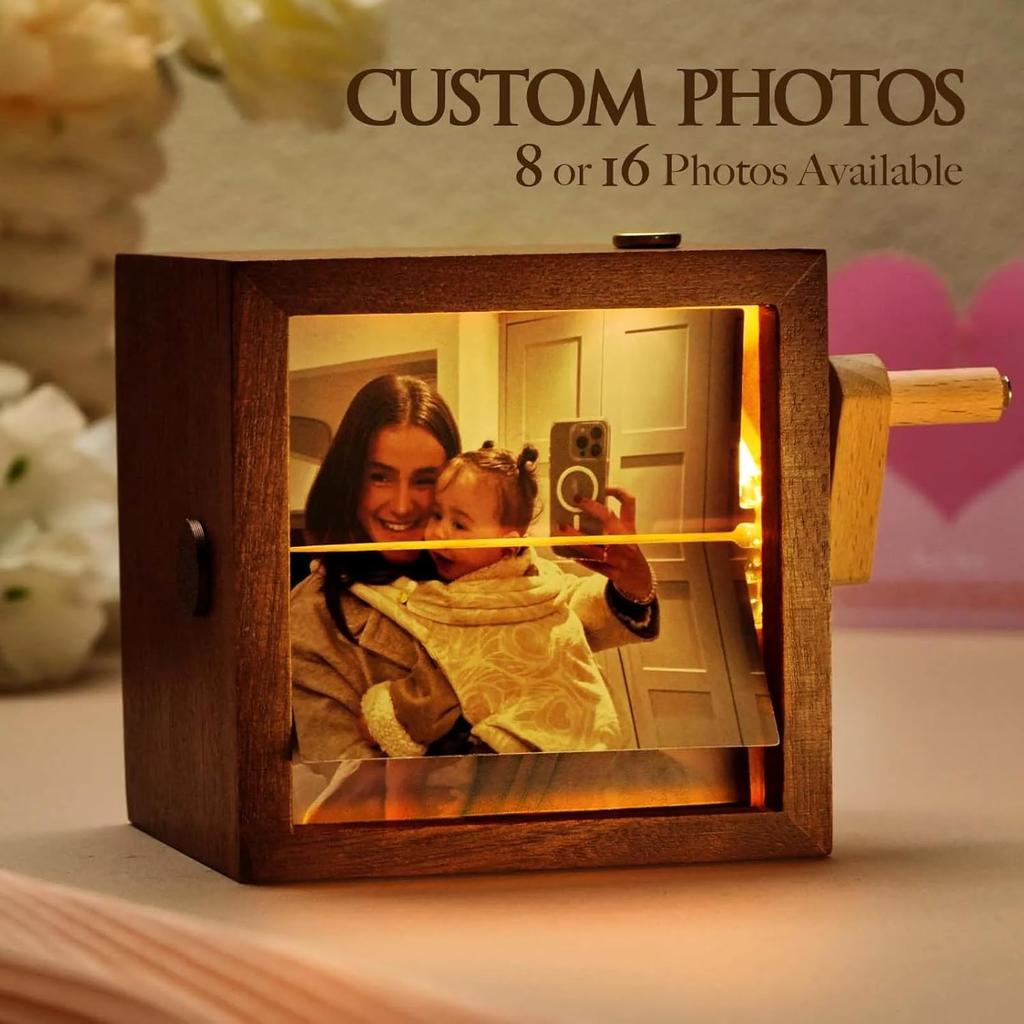 Personalized Photo Flipbook Display Box, Hand-Cranked Animation Machine with Light