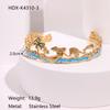 Ocean Style Mermaid Bangle with Coconut Tree & Pearl Inlay, Stainless Steel Jewelry