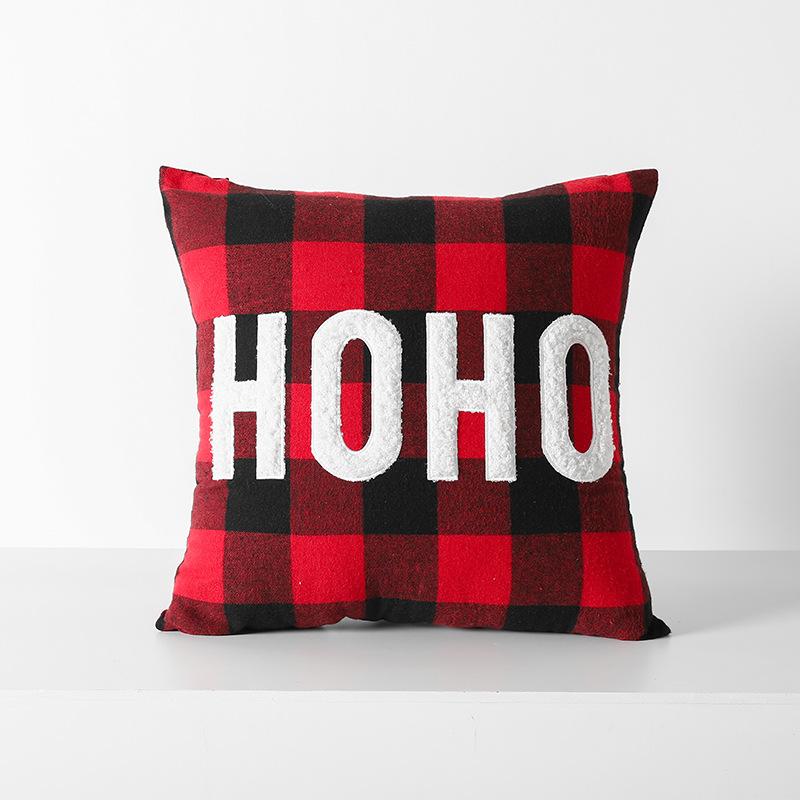 Christmas Red and Black Plaid Embroidered Pillow Cushion Cushion Cover Christmas Style Bedroom Living Room Pillow Without Core