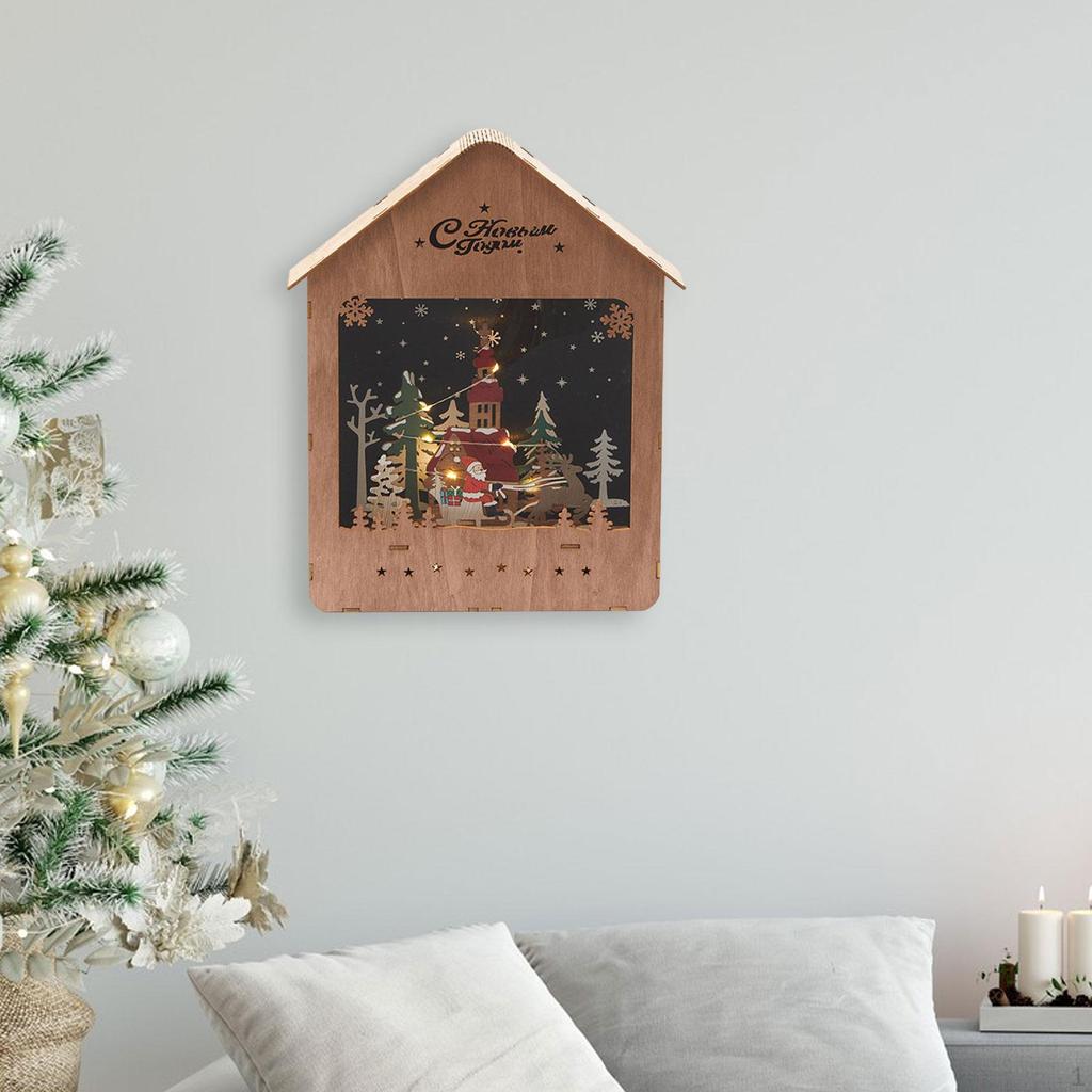 Weihnachts-Schneehaus Leuchtende Szene Holzfigur für Zuhause