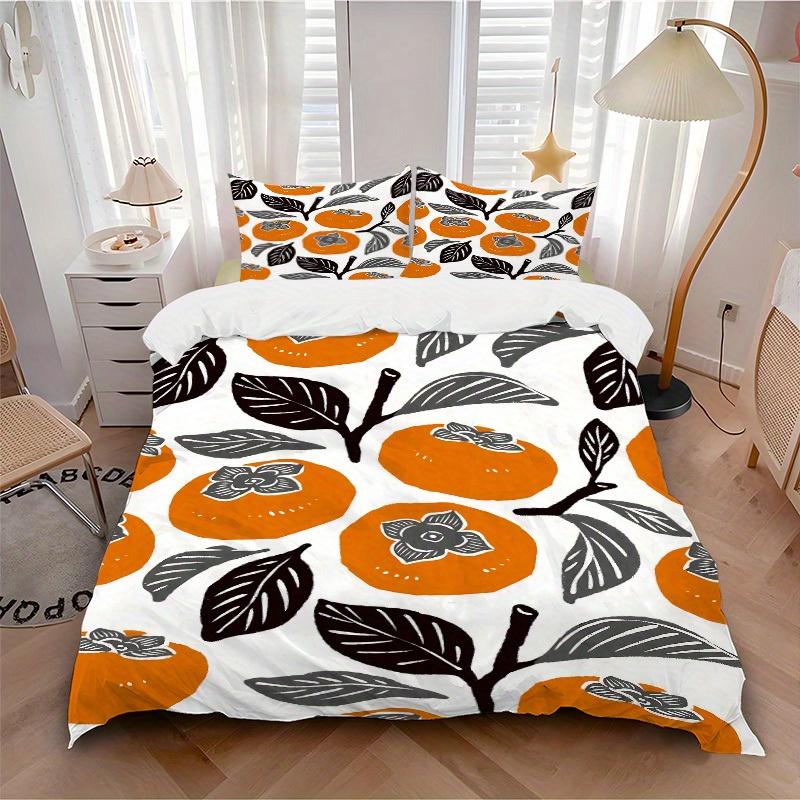 3pcs Persimmon Pattern Bedding Set, Breathable and Soft, Suitable for All Seasons, Ideal for Home Use, Suitable for Bedroom Decor 21161