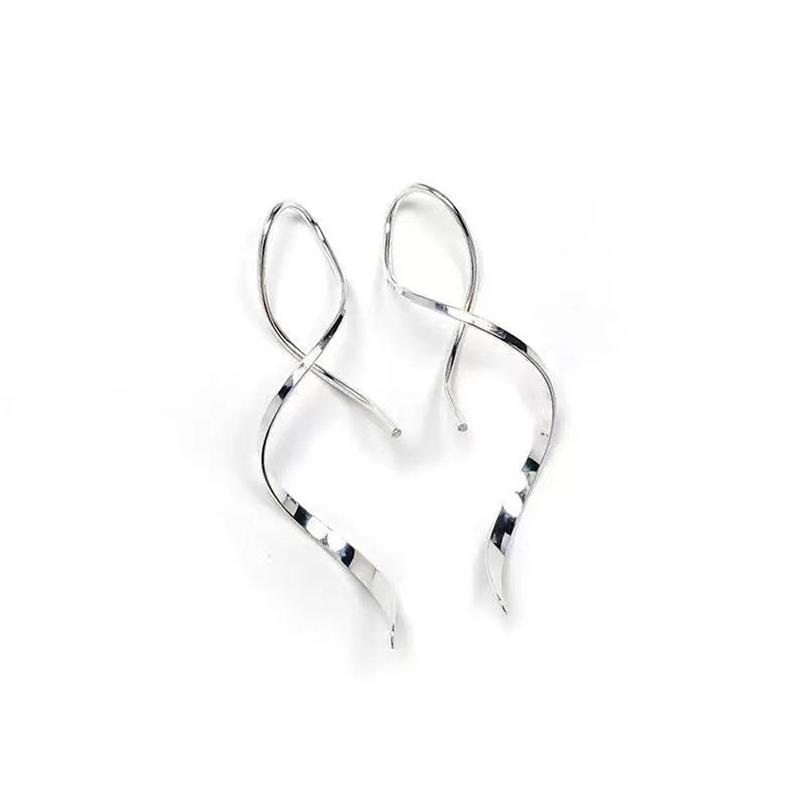 Simple Spiral Threader Earrings Women Irregular Helix Wave Curve Ear Line Cuff Stainless Steel Dangling Earring Fashion Jewelry