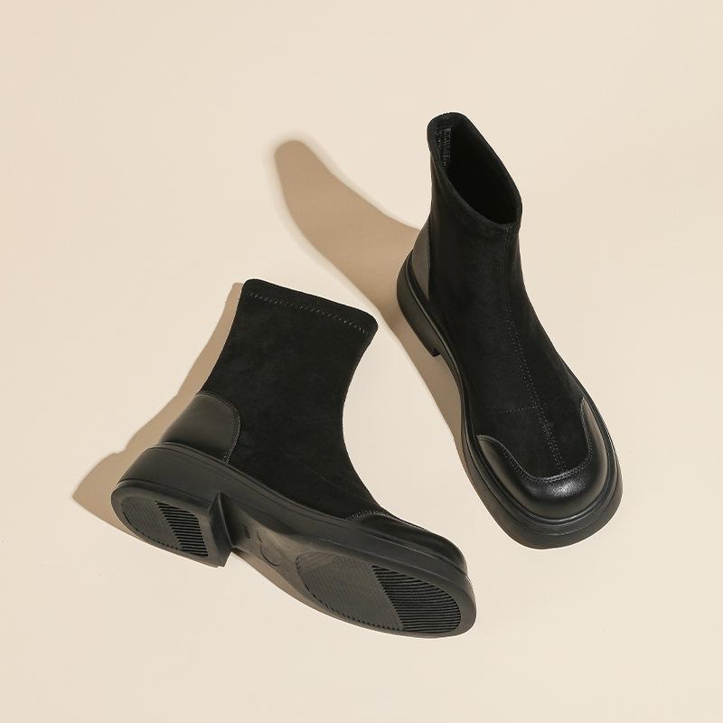 Skinny Korean version round head suede short boots women's socks boots thick-soled muffin bottom elastic thin boots autumn and winter new Martin boots