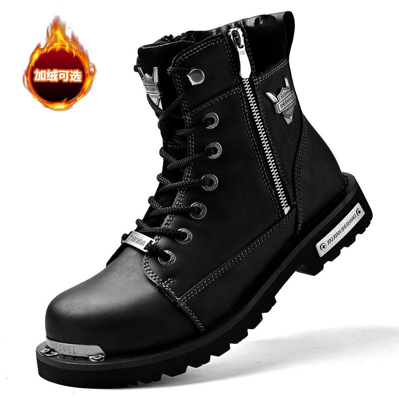 Martin boots fashionable men's high-top locomotive boots multi-zipper metal element non-slip and wear-resistant men Martin
