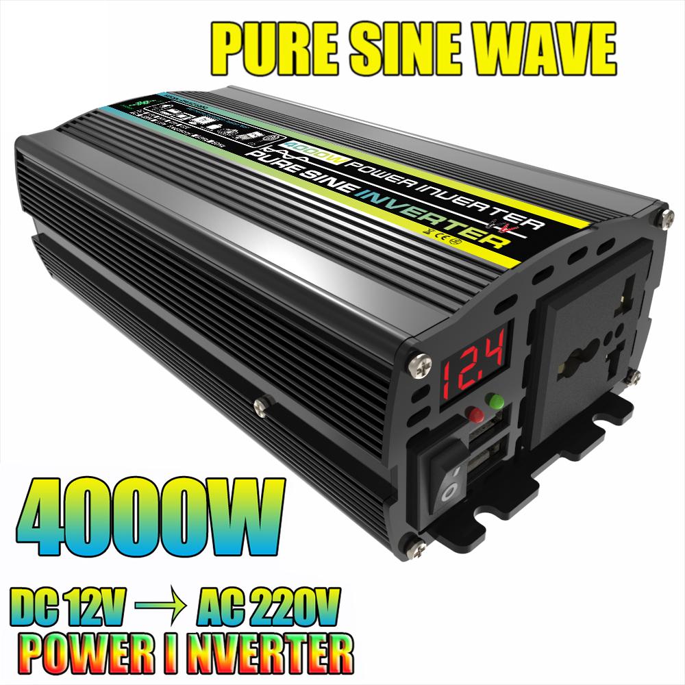 4000W Dual USB Solar Power Inverter 12V To 220V Car Power Inverter Charger Converter Adapter Modified Sine Wave Transformer Kit