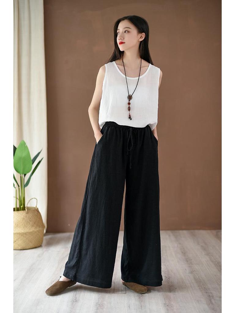 2025 Summer Women's Retro Cotton & Linen Wide-Leg Pants