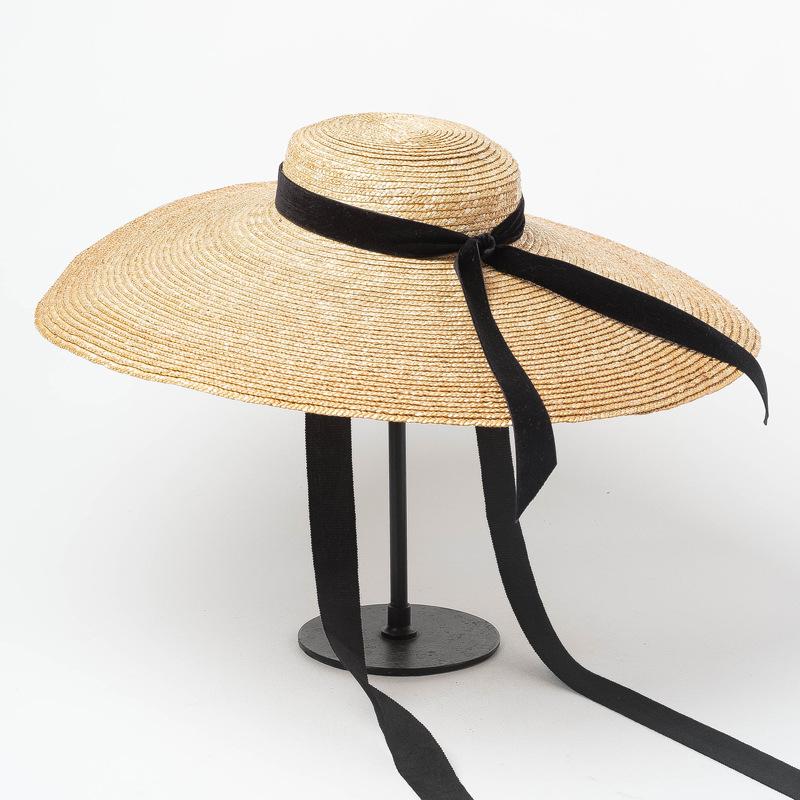 202508-shi inc chic summer model show handmade straw Velvet webbing lady sun cap  women leisure leisure hat