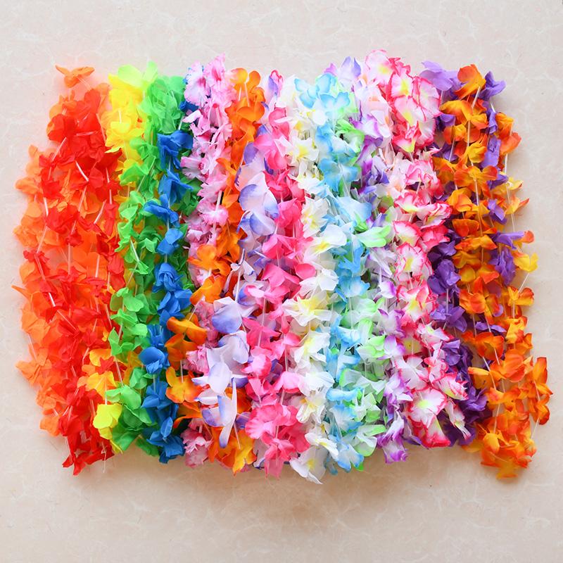 24pcs Hawaiian Artificial Flower Wreath Necklace Garland Luau Tropical Birthday Party Decoration Summer Beach Wedding Supplies
