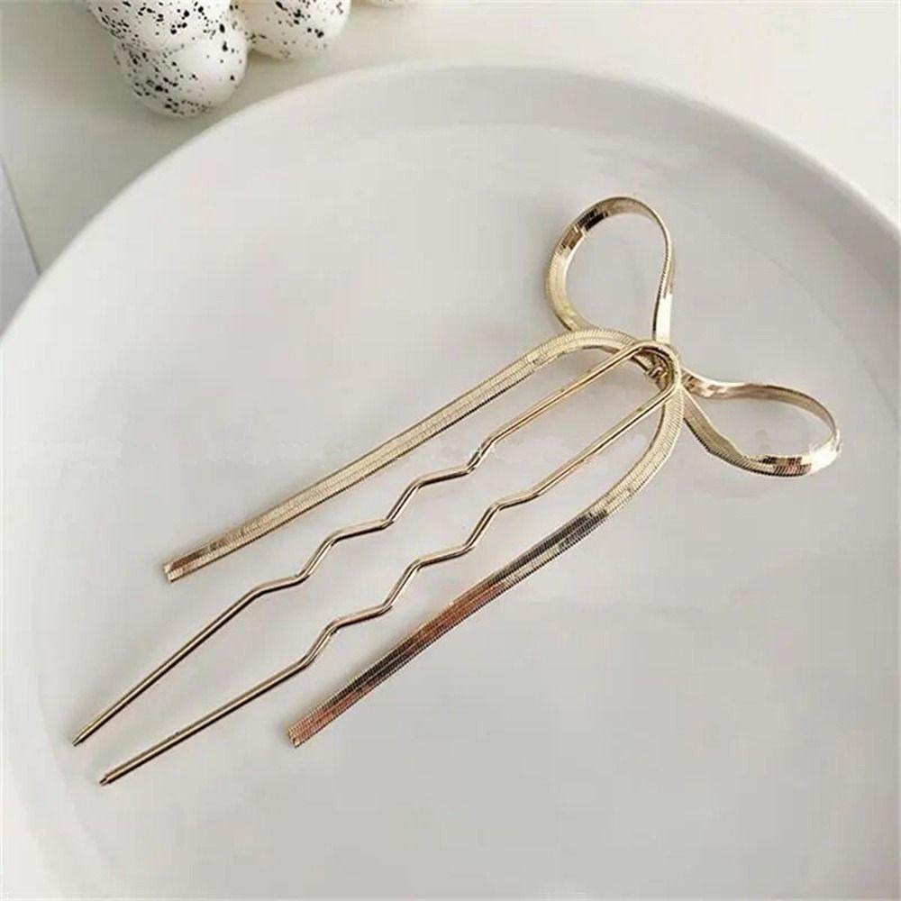 Disk Hair Korean Style For Girls Hanfu Bow Hair Stick U Shaped Hairpin Hair Fork Hair Accessories
