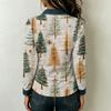 Stylish Women's Casual Loose Fit Long Sleeve Christmas Print Patchwork Top for Holiday Parties