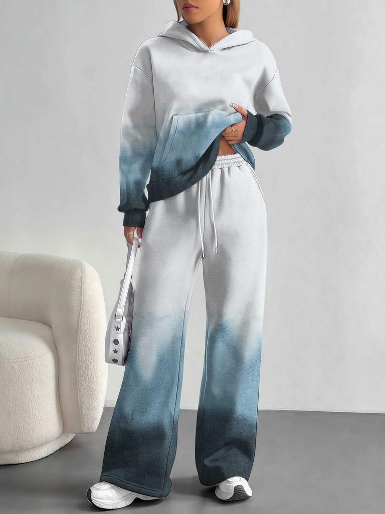 Gradual Change European And American Autumn And Winter Casual Long-Sleeved Suit Women'S Hooded Sweater Trousers Two-Piece Set