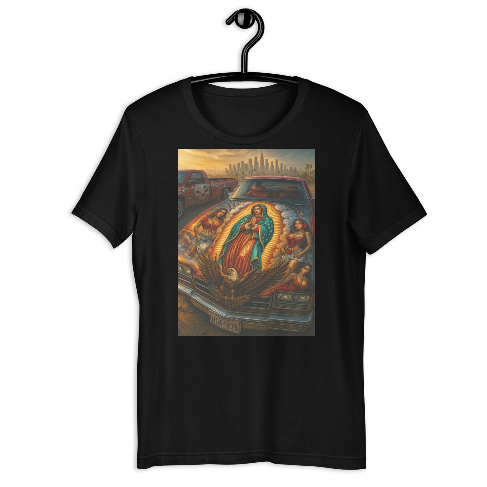 Virgin Mary Lowrider Hood Chicano Car Art Guadalupe Graphic T-Shirt Tee S разноцветный