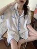 Japanese Ins Style Pajamas Women's Summer Cloud Cotton Simple Stripes Can Be Worn Outside Short Sleeves Shorts Loungewear Set