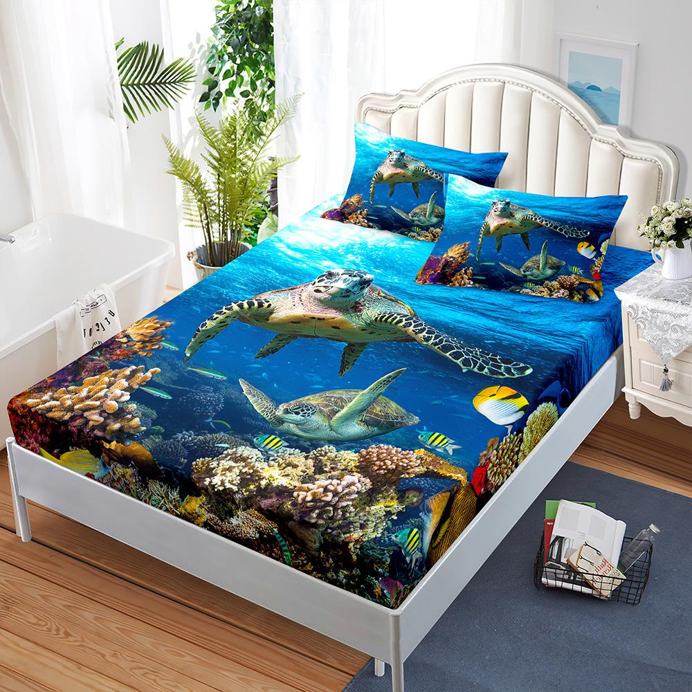 Cearceaf cu elastic Delfin Broască Țestoasă Protecție Saltea Albastru Marin Lenjerie de Pat Cearceaf Elastic Copii Husă Pat Twin Full Queen King Size