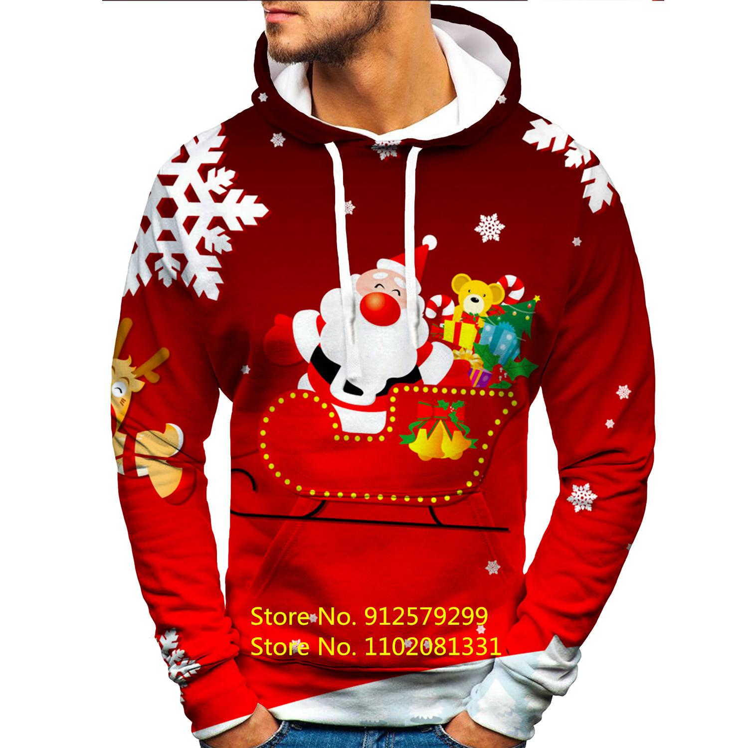 

Fashion Casual Santa Claus Pattern Printed Hoodie Christmas 3D Sweatshirt Snowman Hoodies 2XL