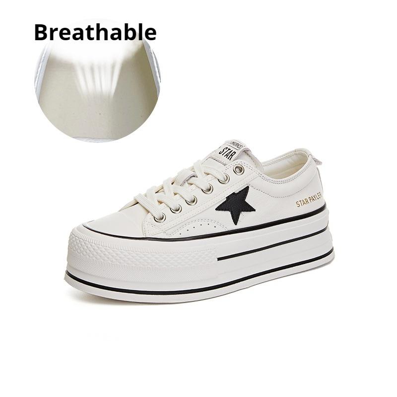 First Layer of Cowhide White Shoes Thick Sole Height-increasing Single Shoes Casual Fashion Women's Shoes Sports Shoes