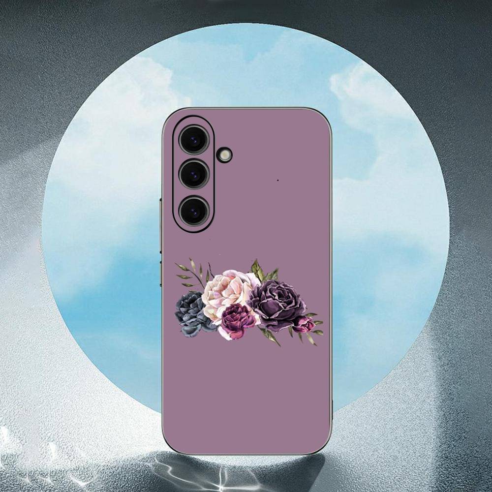 Clear Simple Flower For Samsung Galaxy S25 S24 S23 Ultra S22 S21 Plus S20 Black Soft Silicone Protective Case
