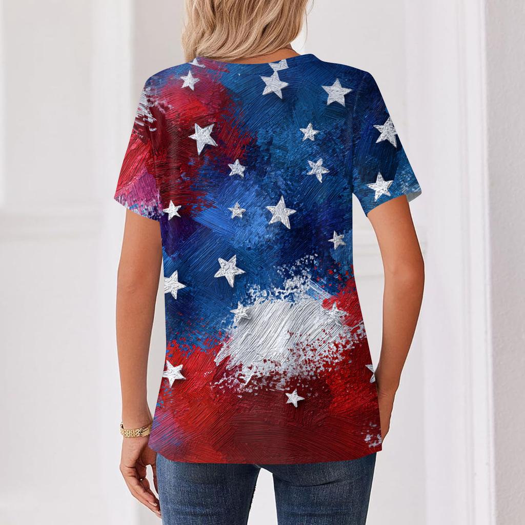 Women's Fashionable Casual Short Sleeve Print Round Neck Pullover Top