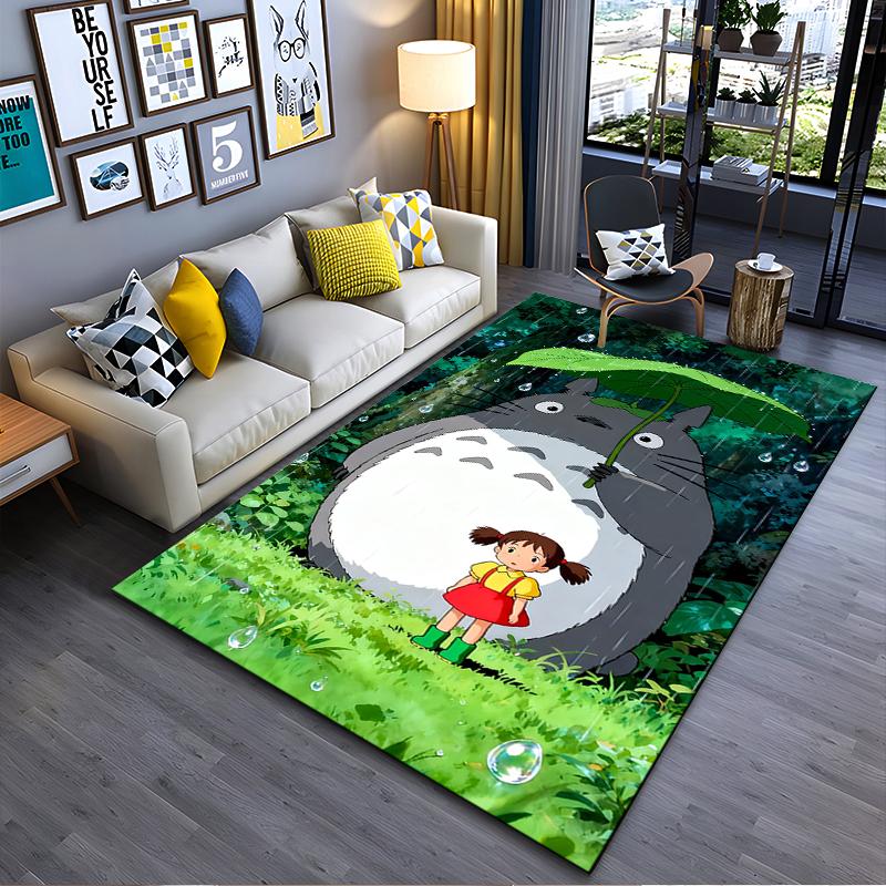 Area Rug, My Neighbor Totoro Rain Mei Leaf Umbrella Forest Print, Playroom Decor, Non-Slip Mat