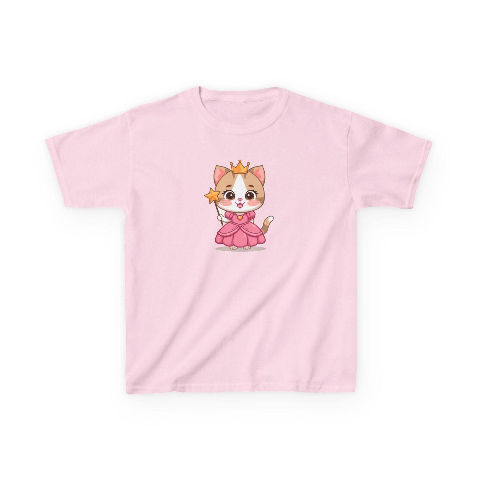 Princess Cat Kids Tee | Cute Kitten in Pink Dress with Crown 140