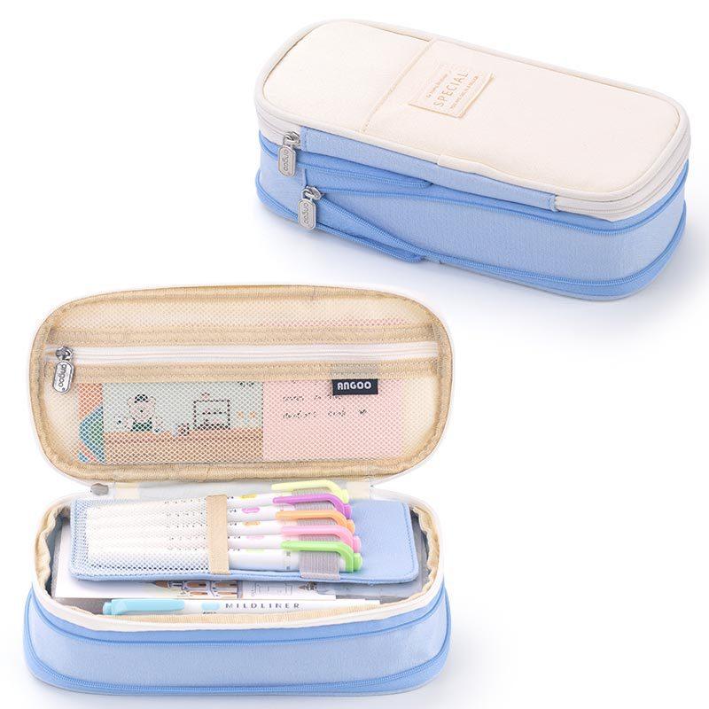 Pink Pencil Pen Case Big Capacity Office College High School Large Storage Ruler Holder Bag Pouch Holder Gift Box Organizer Blue