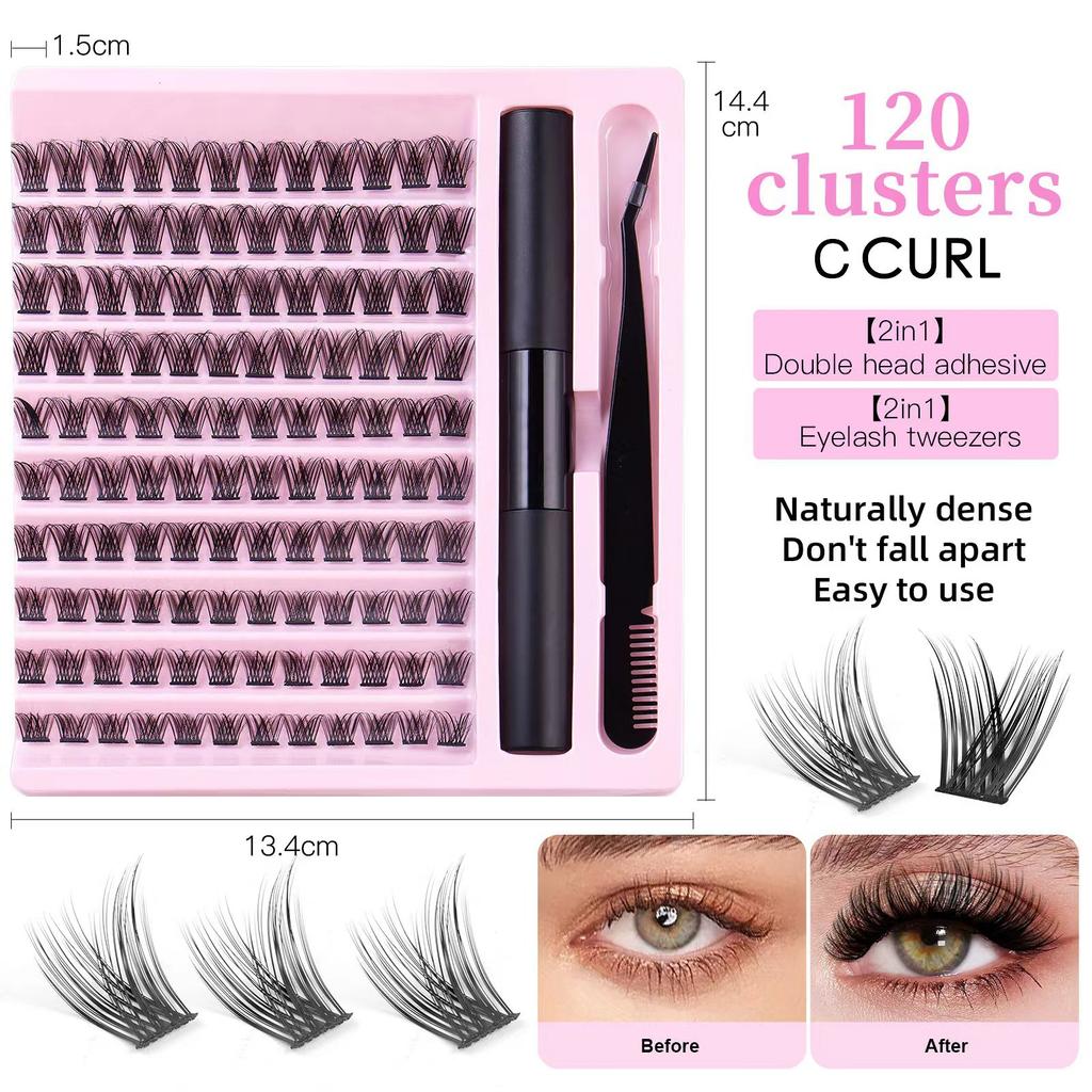 Premium Fiber Single-Cluster Eyelash Kit (Includes Adhesive + Tweezers + Comb)