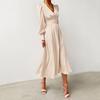 White Single Breasted Elegant Dress for Women Party Robe High Waist Satin Long Dress