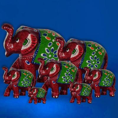 Słoniowa Sekwencja 7 Sztuk Kanha Ji Pokój do Puji i Przedmiot Podarowany Do Dekoracji Domu - 10 cm (Papier mâché, Czerwony)