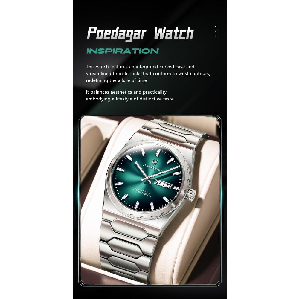 POEDAGAR Luxury Men Watch Stainless Steel Quartz Watches Sport Man Watch Waterproof Luminous Date Week Male Clock