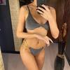 Metall Shell Glitter Funkelnden Bikini Frauen Bademode Weiblichen Badeanzug Zwei-stück Bikini set Scrunch Butt Badende Badeanzug