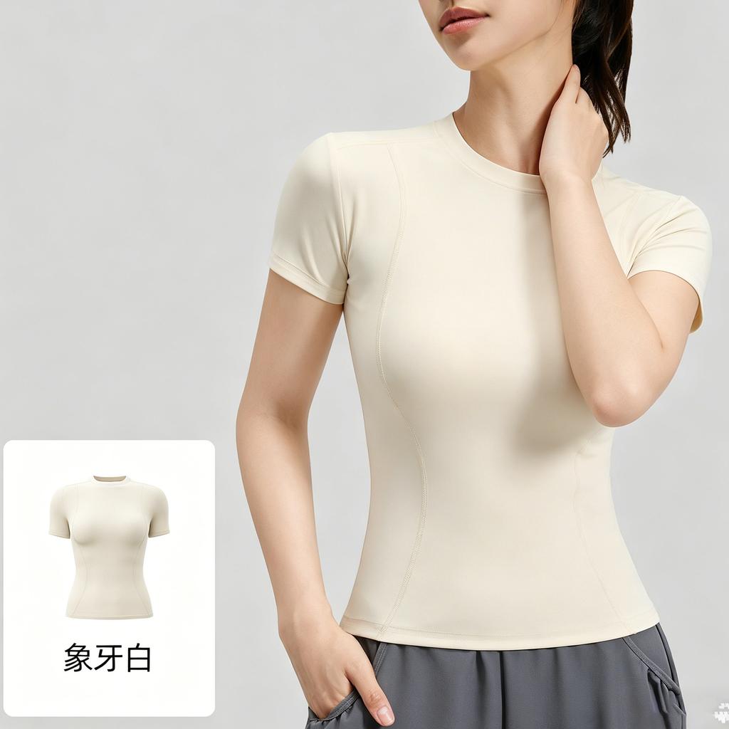 Yoga clothes short sleeves, women's quick-drying T-shirts can be worn outside tops, yoga sports tights wholesale
