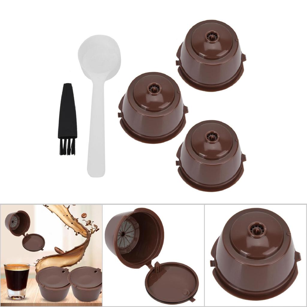 Återanvändbara Påfyllningsbara Kaffekapslar Pod Filterkoppar Set Med Sked Borste (3 Kaffekapslar)