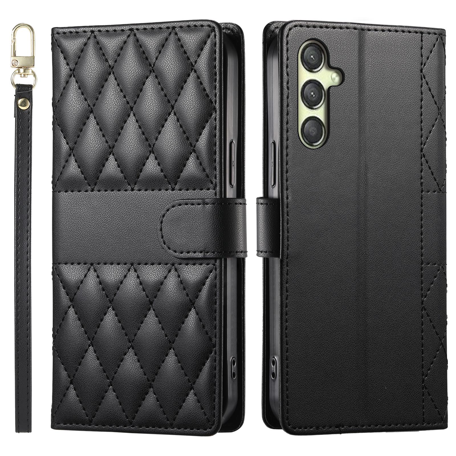 

Для Samsung Galaxy A25 5G (Глобальний) (161,0 x 76,5 x 8,3 мм) Чохол Гаманець з ромбоподібною прошивкою Шкіряна обкладинка для телефону з довгою/короткою лямкою Black