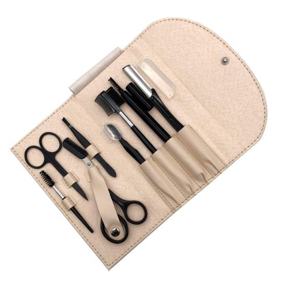 1 Set Eyebrow Trimming Set 8 Pcs Eyebrow Shaping Grooming Kit Beauty Tools Set with Faux Leather Bag Razor Eyebrow Scissors Brush Comb