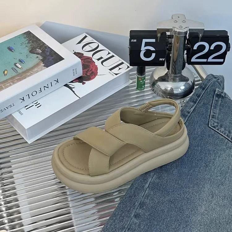 2025 Summer New Elastic Open-toed Sandals Platform-soled Foot Cover Sports Sandals Versatile One-word Beach Sandals