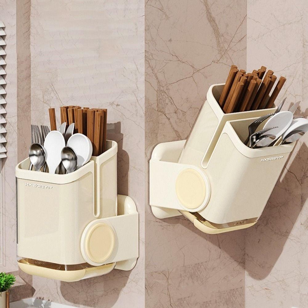 Wall Mounted Rotatable Chopstick Holder Countertop Cutlery Drying Basket Cutlery Rack  Kitchen