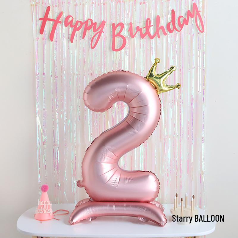 Pink Crown Number Balloon Decorations for Girl's First Birthday
