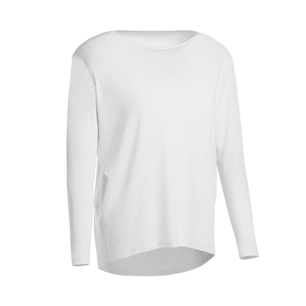 Decathlon 500 Plain Loose Casual Long Sleeve Dropped Shoulder T-Shirt Women's Snow White