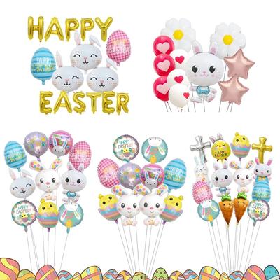 Décorations de Fête de Pâques Set de Ballons - Joyeuses Pâques Lapin Poussin Œuf Lapin Ballons en Aluminium, Fournitures de Décoration de Maison de Pâques