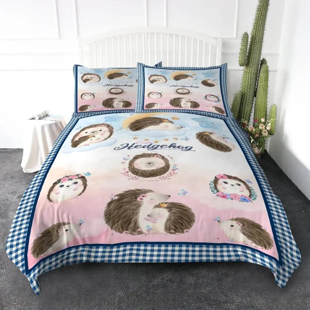 Hedgehog Duvet Cover Mushroom For Boys Teens Cute Cartoon Wild Animal Pinecone Tree Leaf Quilt Cover Autumn Leaves Room Decor