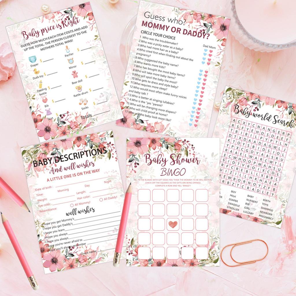 Baby Shower DIY Game Kit, 145 Pieces Floral Wishes Guessing Fun Activity Cards